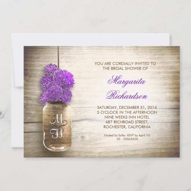 rustic mason jar bridal shower invitations (Front)