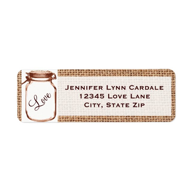 Rustic Mason Jar Burlap Wedding Address Labels (Front)