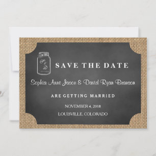 Rustic Mason Jar Burlap Wedding SAVE THE DATE