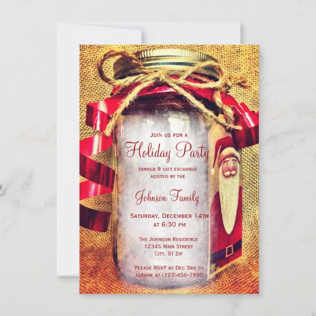 Rustic Mason Jar Christmas Party Invitations (Front)