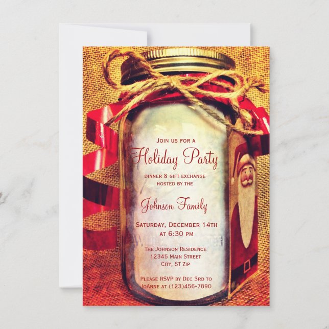 Rustic Mason Jar Christmas Party Invitations (Front)