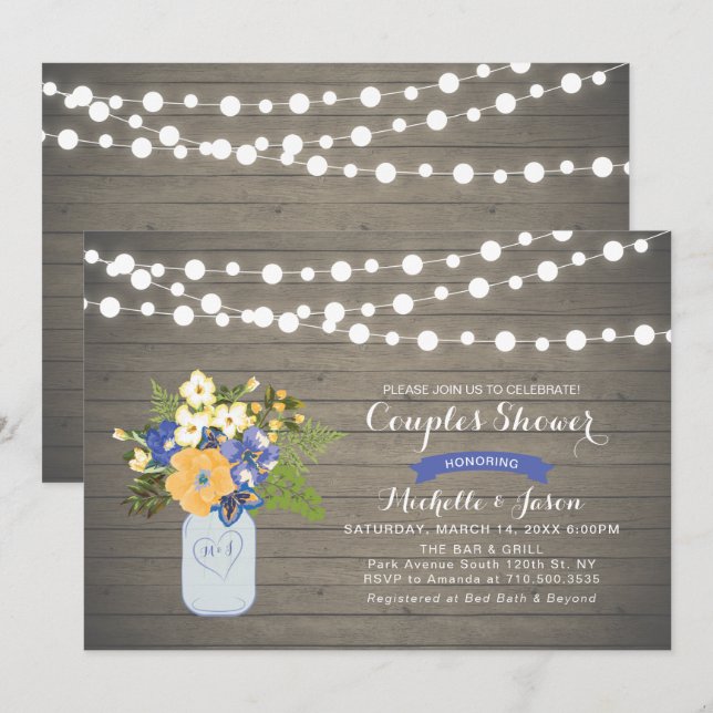 Rustic Mason Jar Couples Wedding Shower Invitation (Front/Back)