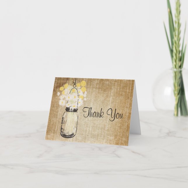 Rustic Mason Jar Daisies and Billy Balls Thank You Card (Front)