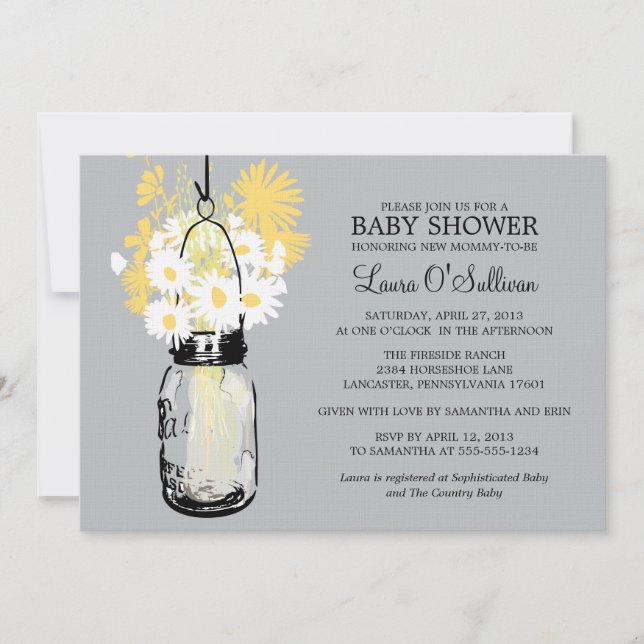 Rustic  Mason Jar Daisies Baby Shower Invitation (Front)