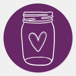 Rustic Mason Jar Distressed Purple Wedding Party Classic Round Sticker