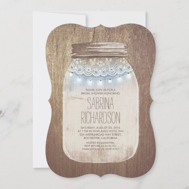 Rustic Mason Jar Dusty Blue Bridal Shower Invitation (Front)