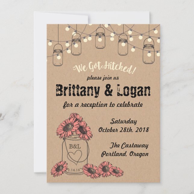 Rustic Mason Jar Eloped Reception Invitation (Front)