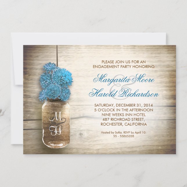 rustic mason jar engagement party invitations (Front)