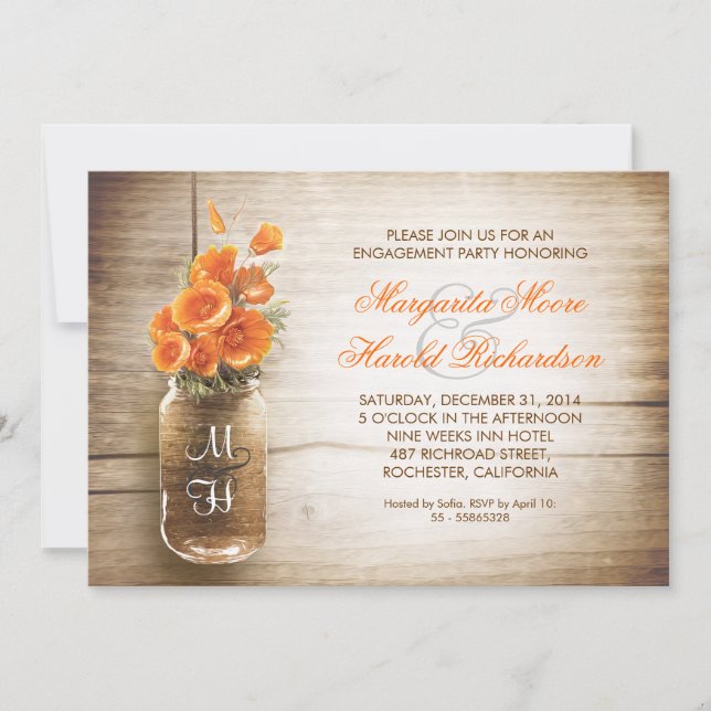 rustic mason jar engagement party invitations (Front)
