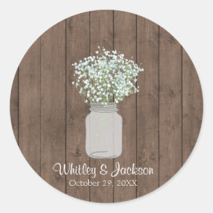 Rustic Mason Jar Envelope Seals, Wedding Favour Classic Round Sticker