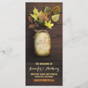 Rustic mason jar Fall Wedding Programs Programme