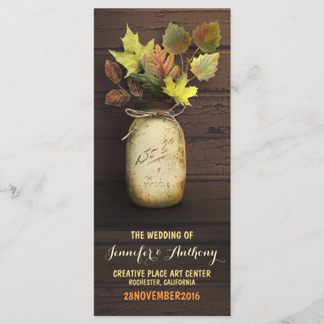 Rustic mason jar Fall Wedding Programs Programme (Front)