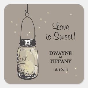 Rustic Mason Jar & Fireflies Square Sticker