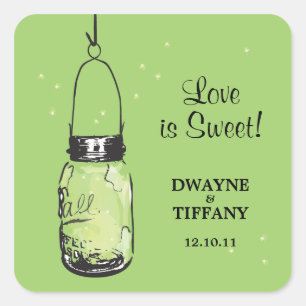 Rustic Mason Jar & Fireflies Square Sticker