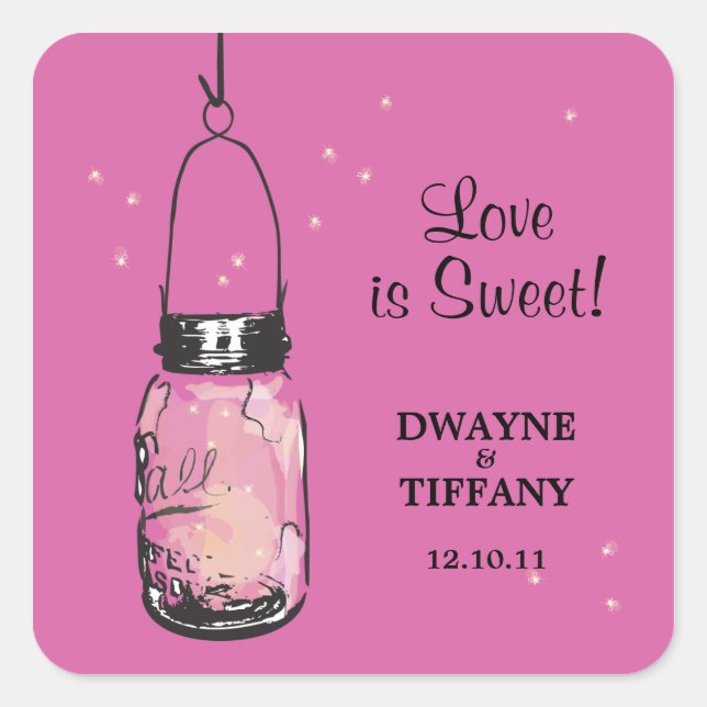Rustic Mason Jar & Fireflies Square Sticker (Front)