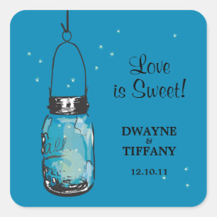 Rustic Mason Jar & Fireflies Square Sticker