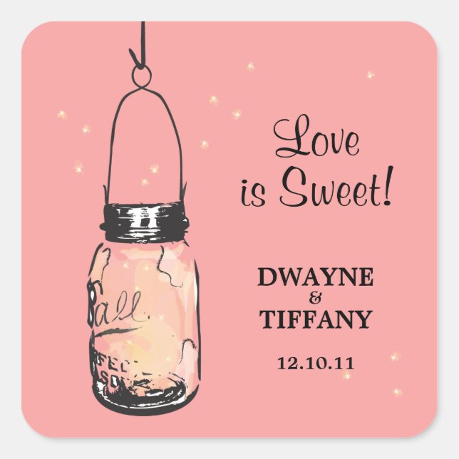 Rustic Mason Jar & Fireflies Square Sticker (Front)