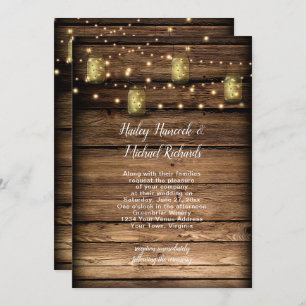 Rustic Mason Jar Fireflies String Lights Invitation