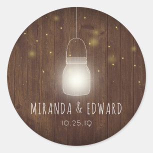 Rustic Mason Jar Fireflies Wedding Favour Classic Round Sticker