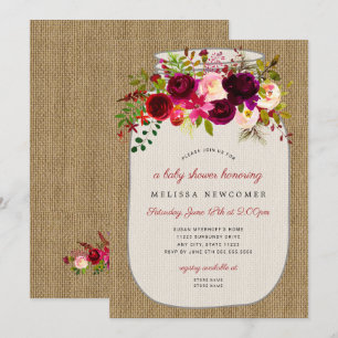 Rustic mason jar floral baby shower invitation