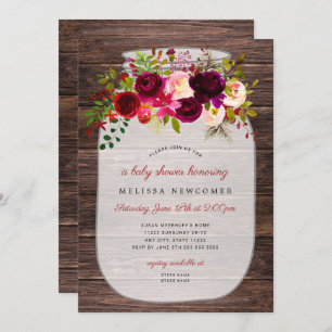 Rustic Mason jar floral baby shower invitations