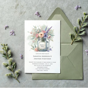 Rustic Mason Jar Floral Bouquet Wedding   Invitation
