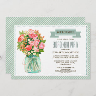 Rustic Mason Jar Floral Engagement Party  Invitation