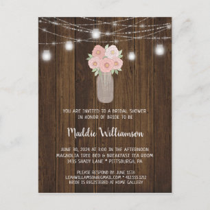 Rustic Mason Jar  Floral Lights Bridal Shower  Postcard