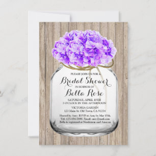 Rustic mason jar floral purple bridal shower hyd3 invitation