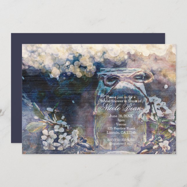 Rustic Mason Jar & Floral Wedding  Invitation (Front/Back)