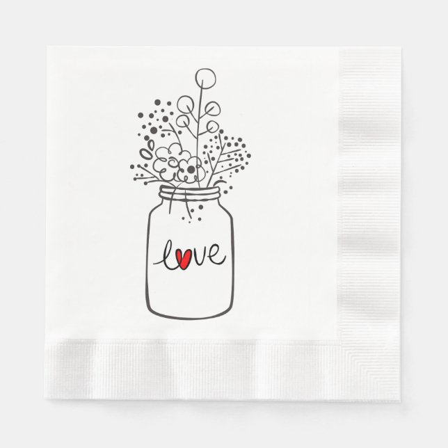 Rustic Mason Jar Floral Wedding Party Flowers Love Napkin (Front)