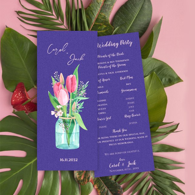 Rustic Mason Jar Floral Wedding Program Card (Rustic Mason Jar Floral Wedding Program Card)