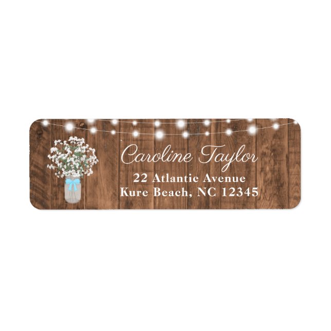 Rustic Mason Jar Flowers & Lights Baby Boy Shower (Front)