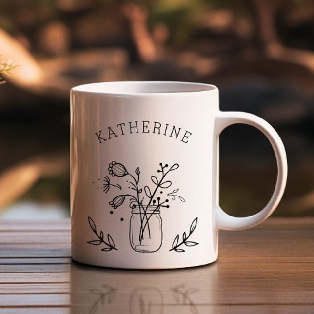 Rustic Mason Jar Flowers Personalised Coffee Mug (Creator Uploaded)