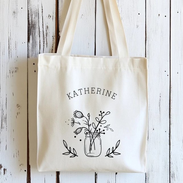Rustic Mason Jar Flowers Personalised Tote Bag (Creator Uploaded)