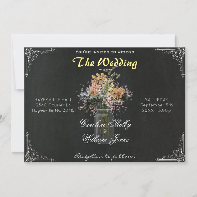 Rustic  Mason Jar Flowers Wedding Invitation (Front)