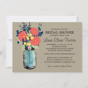 Rustic Mason Jar Gerber Daisies Bridal Shower Invitation