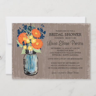 Rustic Mason Jar Gerber Daisies Bridal Shower Invitation