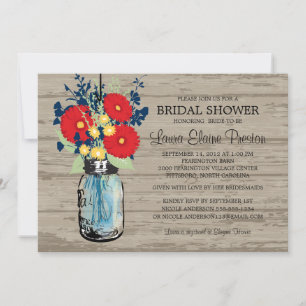 Rustic Mason Jar Gerber Daisies Bridal Shower Invitation