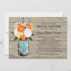Rustic Mason Jar Gerber Daisies Bridal Shower Invitation