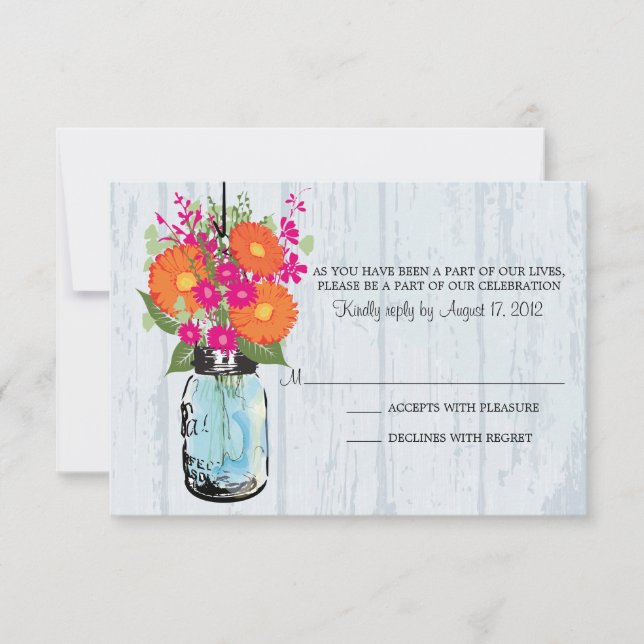 Rustic Mason Jar & Gerber Daisies RSVP (Front)