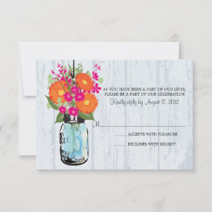 Rustic Mason Jar & Gerber Daisies RSVP Card