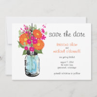 Rustic Mason Jar Gerber Daisies Save the Date