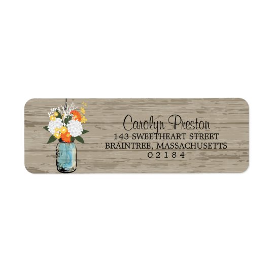 Rustic Mason Jar Gerbera Daisey Hydrangeas Return Address Label