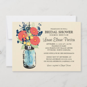 Rustic Mason Jar Gerbera Daisies Bridal Shower Invitation