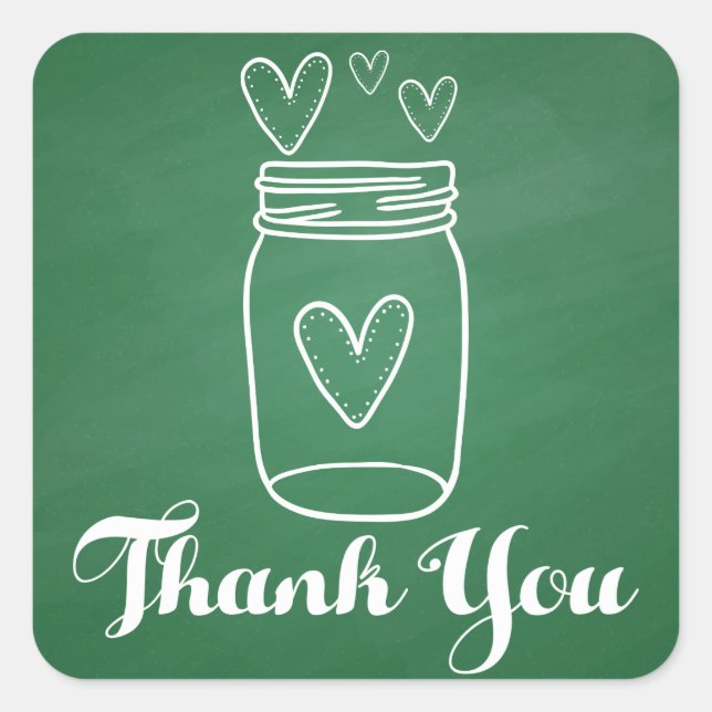 Rustic Mason Jar Green Thank You Chalkboard Square Sticker (Front)