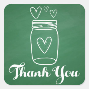 Rustic Mason Jar Green Thank You Chalkboard Square Sticker