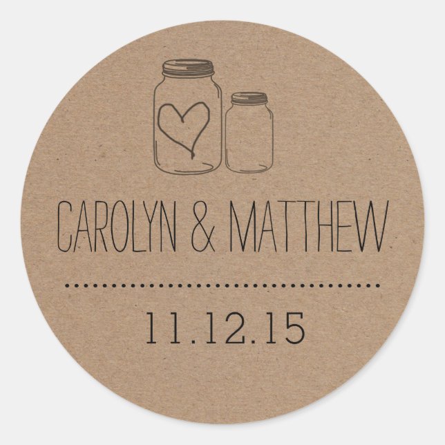 Rustic Mason Jar| Heart Wedding Favour Sticker (Front)