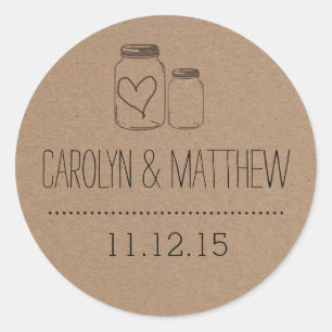 Rustic Mason Jar  Heart Wedding Favour Sticker