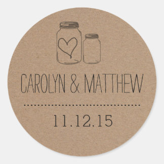 Rustic Mason Jar| Heart Wedding Favour Sticker